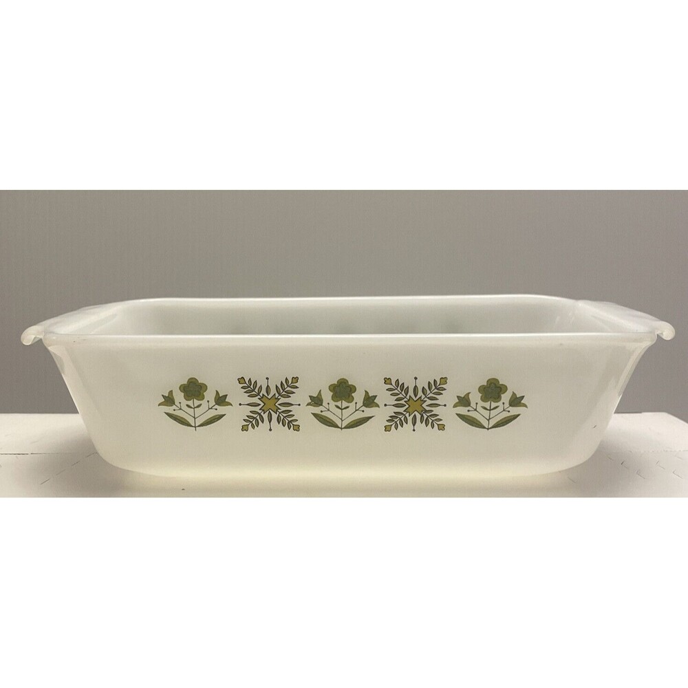 Fire King Round Baking Casserole Dish 9" Green Meadow Anchor Hocking No Lid